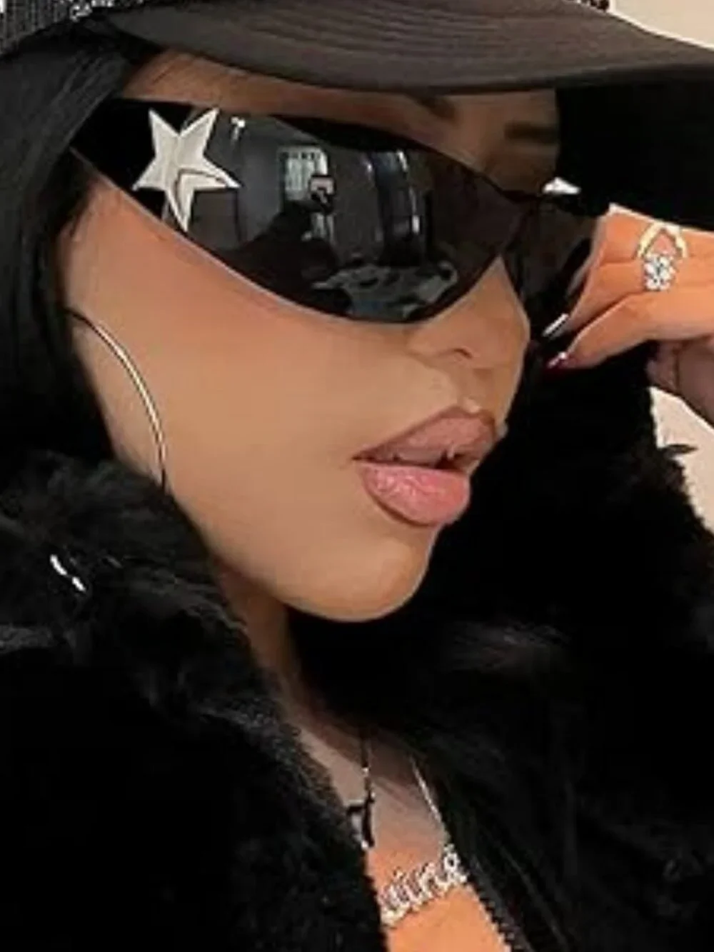 Rimless Y2K Sunglasses Wrap Around‎ Oversized Frameless Trendy Sun Glasses Black